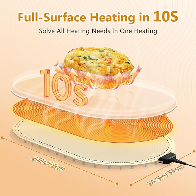 seenlast Warming Mat for Food with Adjustable Temperature Timer,10S Fast Heating Silicone Food Warmers for Parties Buffet and Home Daily,Food Warming Mat with Insulating Pad Raised Feet Protects Table