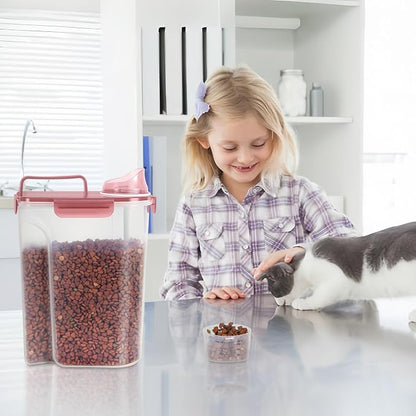 LEAWALK 5-7Lbs Dog Cat Food Storage Container with Upgraded Large Nozzle BPA-free, 4 Snap Seals Plastic Pet Food Storage Containers with Handles (Claer(Pink+Grey), 5L-2pack)