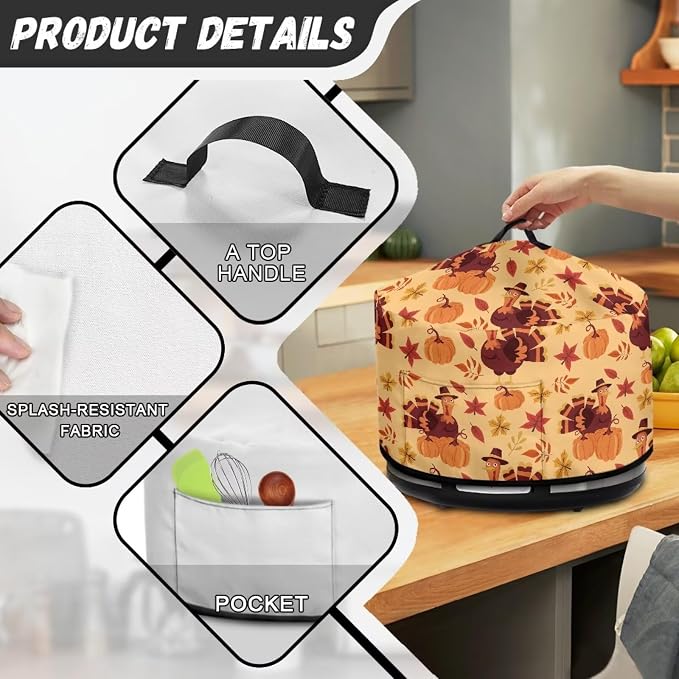 Pumpkins Turkeys Slow Cooker Dust Cover Compatible with 6-8 qt Crock for Pot Small Kitchen Appliance Decor Dust Cover Thanksgiving Decor