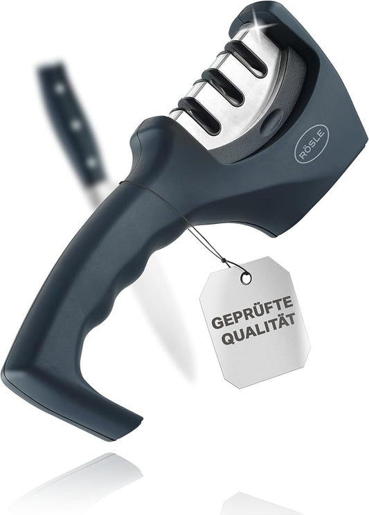Rösle Knife Sharpener with 3 levels and Ergonomic Slip-Resistant Grip