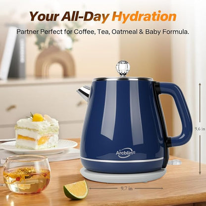 Vintage Electric Kettle 1.8L, All Stainless Steel Hot Water Electric Kettle for Boiling Water, 1350W Fast Boil BPA Free Tea Kettle, Electric Tea Kettles Automatic Shut Off, Boil-Dry Protection