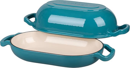 VORRINGARD Enameled Cast Iron Sourdough Bread Oven, Dutch Oven, Loaf Cast Iron Bread Pan for Homemade Bread Baking, Meatloaf Pan with Lid, 5QT, Bluegreen