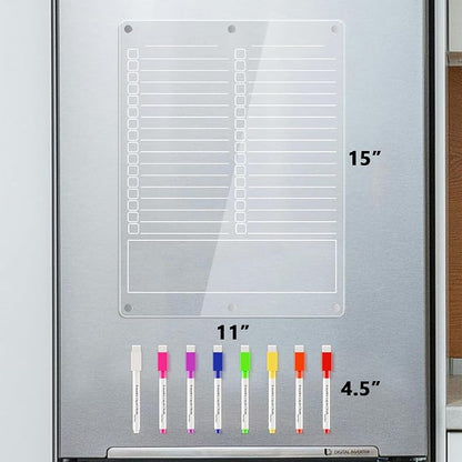 Neatsure Acrylic Grocery List Magnet Pad for Fridge, Reusable to Do List for Refrigerator, Clear Notepad Note Planning Board, Shopping List, Reminders, w/ 8 Colors Markers, 15"x11"