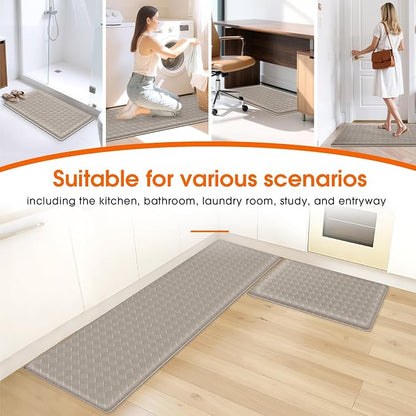 TranquilRelax Kitchen Mats, 2PCS Kitchen Rugs, Cushioned Anti Fatigue Kitchen Mats for Floor, Non-Slip Standing Desk Mat, Waterproof Kitchen Rug Set for Kitchen Floor Office,17.3"×30"+17.3"×59" Brown