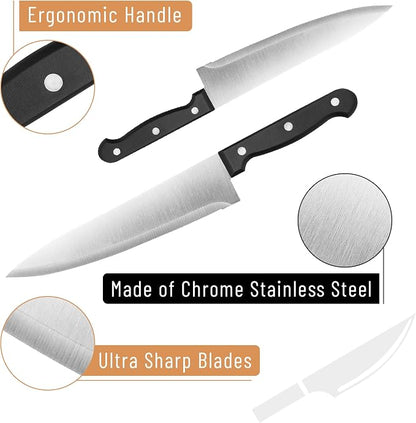 BAMBOO LAND- Kitchen Knife Set, 14 pcs, Stainless Steel Knife Set with Block and Sharpener