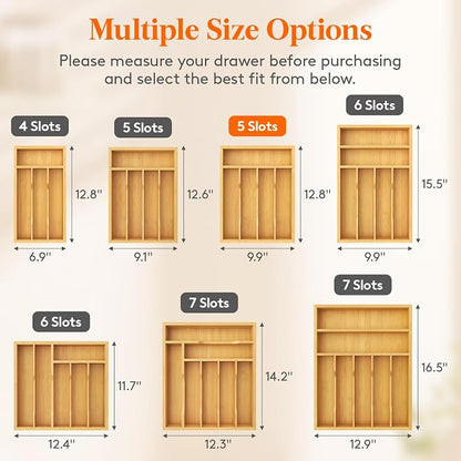 Lifewit Silverware Drawer Organizer, Utensil Tray for Kitchen, Flatware and Cutlery Holder, Storage for Spoons Forks Knives, 9.9 x 12.8", Natural