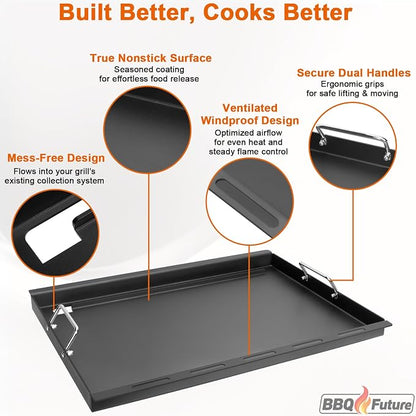 Full Size Griddle Insert for Weber Summit 400 Series E/S 450 440 460 470 Gas Grills With Smoker Box, Heavy Duty Flat Top with Spatula Set for Weber Grill Replacement Parts 67550