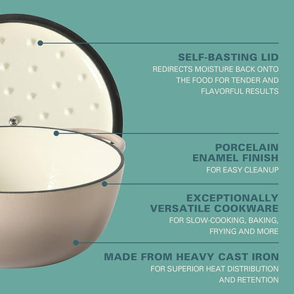 Gibson Home Addlestone 2.65 Qt Enameled Cast Iron Dutch Oven Pot with Lid – Round, Oven Safe to 500°F, Ideal for Bread Baking & Stews - Gradient Taupe