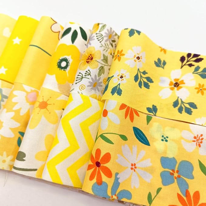 40 Pcs Jelly Roll Fabric Strips for Quilting, Sewing Supplies & DIY Crafts-2.6 Inch Precut Cotton Fabric Bundles Floral Patchwork Yellow