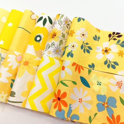 40 Pcs Jelly Roll Fabric Strips for Quilting, Sewing Supplies & DIY Crafts-2.6 Inch Precut Cotton Fabric Bundles Floral Patchwork Yellow