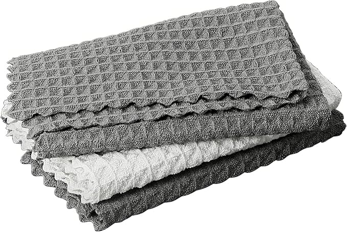 Barista Towel, Extra Thick Waffle Microfiber Coffee Cleaning Cloths, Espresso Machine Accessories for Coffee Bar, Steam Wand, Countertop, Grey, 3-Pack