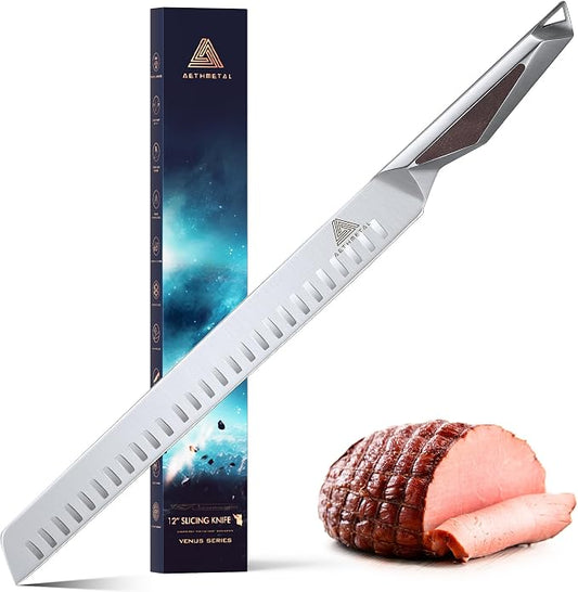 Brisket Slicing Knife, 12 Inch Carving knife - German High Carbon Steel, Full Tang Handle, BBQ Meat Cutter with Ergonomic Grip for Brisket, Beef Roast, Ham & More
