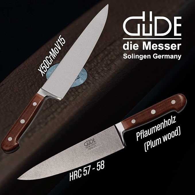 Güde Gude Franz Series Hand Forged Ice Hardened Steel Chef's Knife 8-in, Plumwood Handle, Made in Solingen, Germany Since 1910