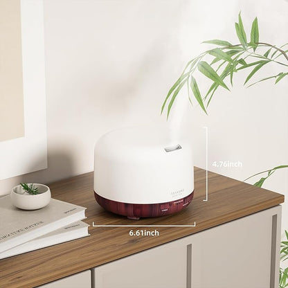 ASAKUKI Essential Oil Diffuser for Home, 500ML Aromatherapy Diffuser Humidifier with Remote Control, 7 Color LED Lights, Quiet Cool Mist Diffuser for Bedroom, Living Room, Office (Reddish-Brown)