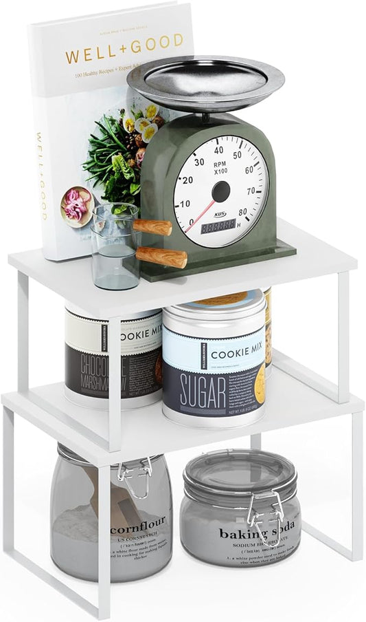 Furinno RAVEL Kitchen Countertop Organizer Set of 2, Nesting Counter Shelves, Kitchen Storage, Expandable, Stackable, Spice Rack, for Kitchen, Pantry, Coffee Bar, White
