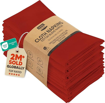Utopia Kitchen Red Cloth Napkins [12 Pack, 18x18 Inch] Absorbent Cotton Blend Washable and Reusable for Dinner, Restaurant, Lunch, Wedding and Hotel