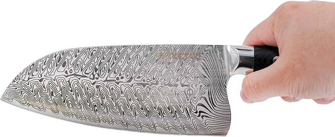 Ketuo Professional Chef Knife Damascus Carbon Steel with Laser Pattern Blade and Black Pakka Wood (7 Inch Cleaver Knife)
