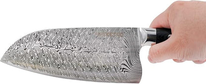 Ketuo Professional Chef Knife Damascus Carbon Steel with Laser Pattern Blade and Black Pakka Wood (7 Inch Cleaver Knife)