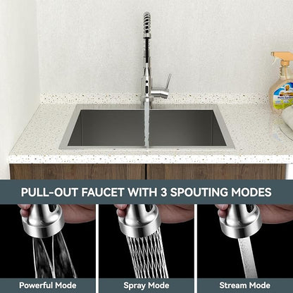 Lordear Drop In Laundry Sink with Faucet 22"x22"x12" Topmount Utility Sink 16 Gauge Stainless Steel Single Bowl for Laundry Room