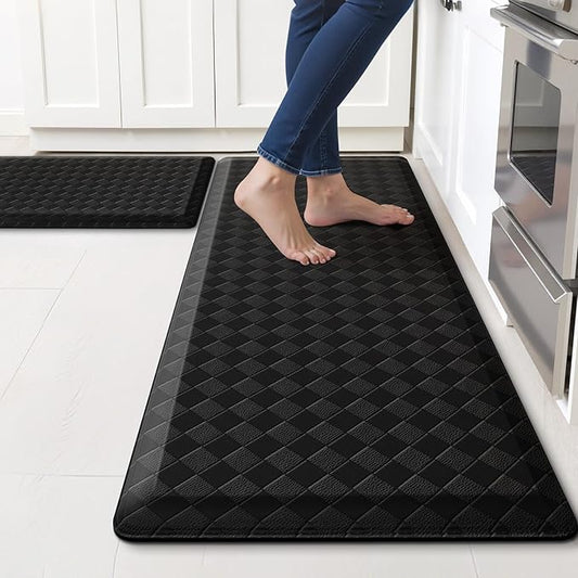 TranquilRelax 4/5 Inch Thick Anti-Fatigue Kitchen Mats 2Pcs, Cushioned Non-Slip Waterproof Sink & Stove Floor Mats, Comfortable Standing Rug Set for Kitchen, Laundry & Entryway, Black