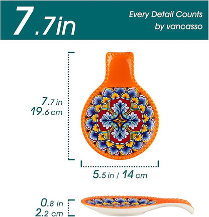 vancasso Ceramic Spoon Rest for Stove Top, 7.7 Inch Cooking Spoon Holder for Kitchen Counter Decor, Spoon Holder for Coffee Spoon Rest, Spoon Cradle, Spatula, Spoons or Tongs, Decorations, Orange