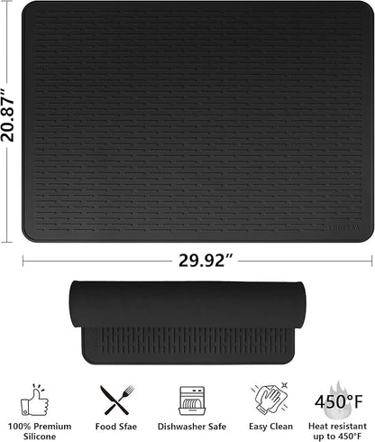 YUHFERA Stove Top Cover for Electric Stove - Silicone Stove Mat for Glass Top, Glass Cooktop Protector, XL Dish Drying Mats for Kitchen,Oven Covers for Electric Stove (Black,30 x 21)