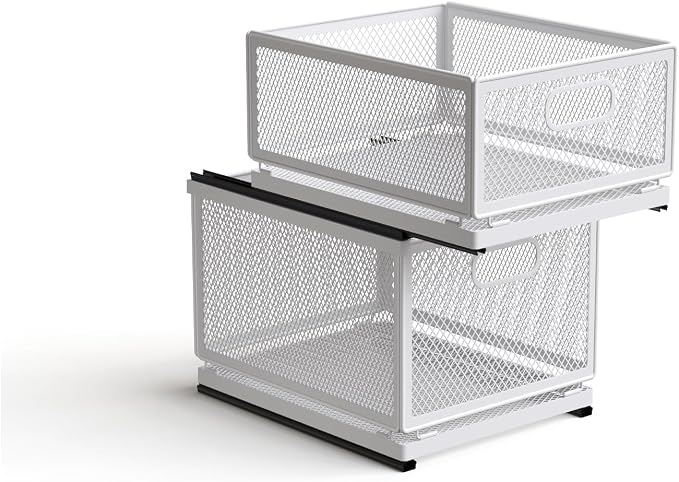 Pull Out Cabinet Organizer, Slide Out Drawers Fixed with Adhesive Nano Film, Pantry Shelves Sliding Drawer Storage Organization for Kitchen (Double Layer 11.8*9.4*14.45inch/30*24*36.7cm)