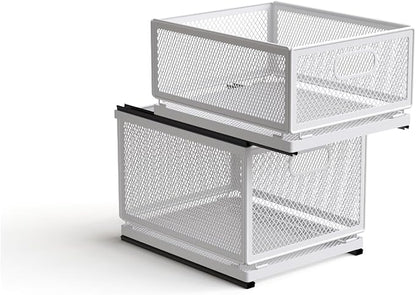 Pull Out Cabinet Organizer, Slide Out Drawers Fixed with Adhesive Nano Film, Pantry Shelves Sliding Drawer Storage Organization for Kitchen (Double Layer 11.8*9.4*14.45inch/30*24*36.7cm)