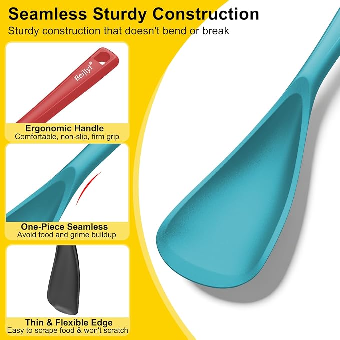 Beijiyi Silicine Cooking Spoons for Nonstick Cookwares, 3 Pack, 12.6 in | Sturdy, BPA-Free, Heat Resistant, One-Piece, Multifunction Spatula Spoon, Great for Cooking, Serving, Scooping, and Stirring