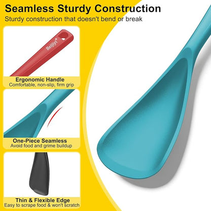 Beijiyi Silicine Cooking Spoons for Nonstick Cookwares, 3 Pack, 12.6 in | Sturdy, BPA-Free, Heat Resistant, One-Piece, Multifunction Spatula Spoon, Great for Cooking, Serving, Scooping, and Stirring