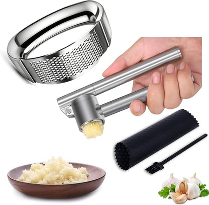 Garlic Press Mincer, Garlic Presses Dishwasher Safe Garlic Mincer, Durable Garlic Crusher with Peeler, Brush, Easy to Clean & Squeeze, Kitchen Essential Gadgets Tool for Garlic, Ginger, Spices