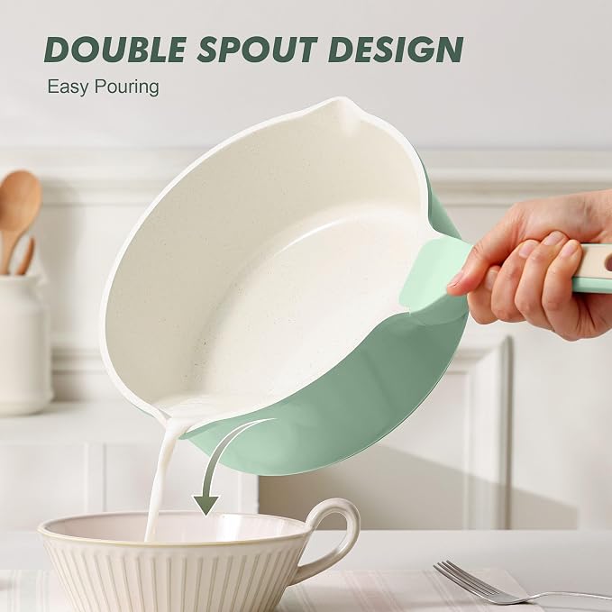 SENSARTE Ceramic Nonstick Saucepan with Double Pouring Spout 3.0 Quarts, Cooking Pot with Stay Cool Handle, Induction Compatible, Ceramic Coating, Free of Intentionally Added PFOA/PFAS, Green