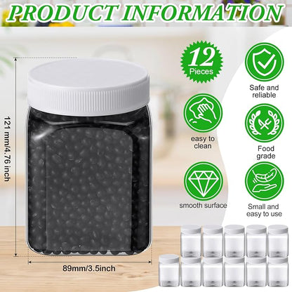 Nosiny 12 Pcs 24 oz Clear Plastic Jars with Lids Square Plastic Container Large Candy Jars with Screw on Lids Refillable Kitchen Storage Containers for Dry Food, Coffee (White)