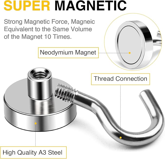 DIYMAG Magnetic Hooks, 85 LB Heavy Duty Strong Magnet with Hook, Rare Earth Neodymium Magnets for Hanging, Magnetics Hanger for Curtain, Home, Kitchen, Workplace, 20 Packs
