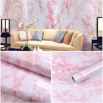 practicalWs 15.7 in × 118 in White Pink Marble Stick Paper Peel and Stick Countertops Self-Adhesive Vinyl Watertight Wallpaper Great As Cabinets Drawer Shelf Wall Crafts Wall Paper Decorations