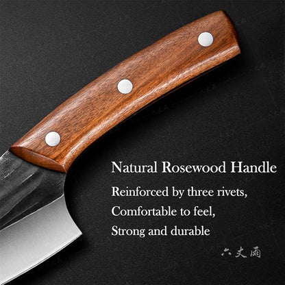 Handmade Forged Boning Knife,Professional 6 inch Slaughter Cleaver,5Cr15Mov Forging Stainless Steel Knife For Slicing Meat cutting Vegetables and Fruits Deboning Knife, Kitchen, BBQ, Camping