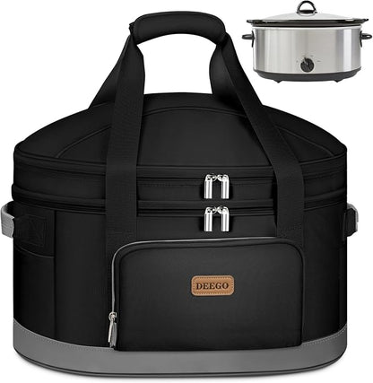 DEEGO Carrying Bag for Crock-Pot 6-8 Quart, 2-Layer Insulated Portable Slow Cooker Bags with Support Pad, Lid Fasten Straps & Easy-Clean Liner, for Family Gatherings Potlucks, Gifts for Women