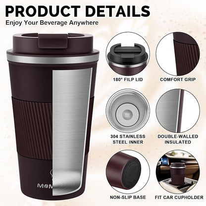 MOMSIV 17oz Travel Mug, Insulated Coffee Cup with Leakproof Lid, Vacuum Stainless Steel Double Walled Reusable Tumbler for Hot and Cold Water Coffee and Tea In Travel and Car