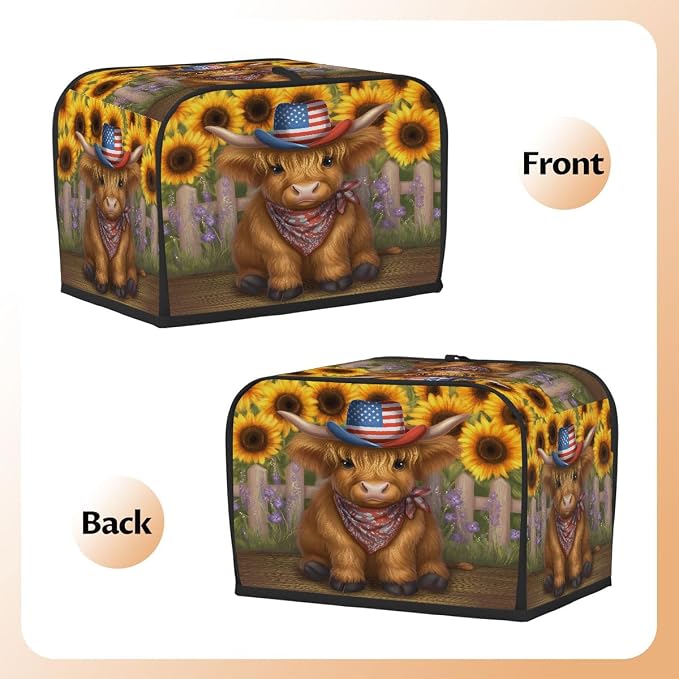 2 Slice Cute Highland Cow Toaster Cover Waterproof Dust Fingerprint Bread Machine Cover Washable Kitchen Appliance Protector For Home Kitchen Bakeware Table Decor Women Gifts