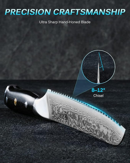 KYOKU 8" Serrated Bread Knife - Gin Series - VG10 Damascus Japanese Style Steel Kitchen Knife with Silver Ion Blade G10 Handle Mosaic Pin, Professional Razor-Sharp Bread Cutting Slicing