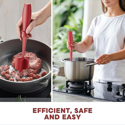 Meat Chopper, Upgrade Hamburger Smasher, Premium Heat Resistant Meat Masher for Ground Beef, Ground Turkey and More, Non Stick Mix Grinder-Red