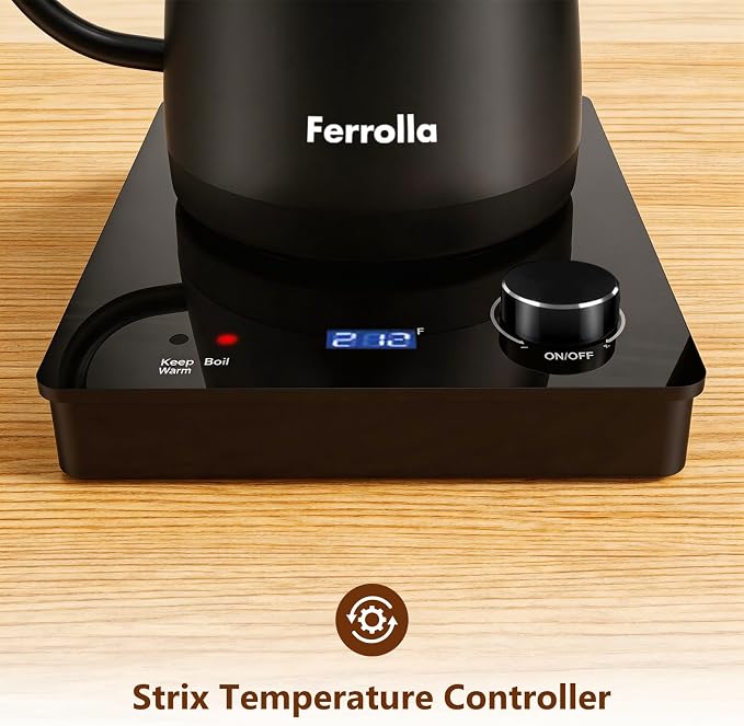 Electric Gooseneck Kettle Black with Digit LED Display and Dial Control, Pour Over Kettle for Coffee & Tea, Hot Water Boiler, Stainless Steel Inner Lid & Bottom, 1300W, 0.8L