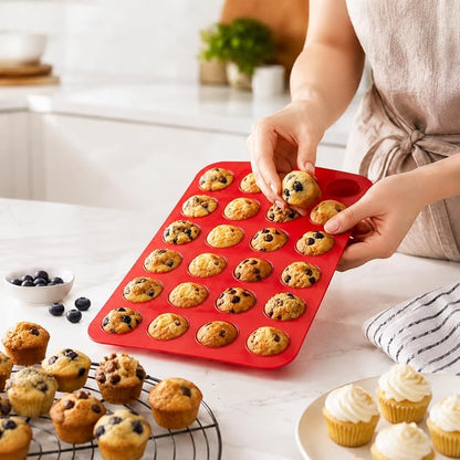Mrs. Anderson's Baking Silicone Mini Muffin Pan, 24 Cup, European-Grade Silicone Bakeware, For Mini Muffins And Cupcakes