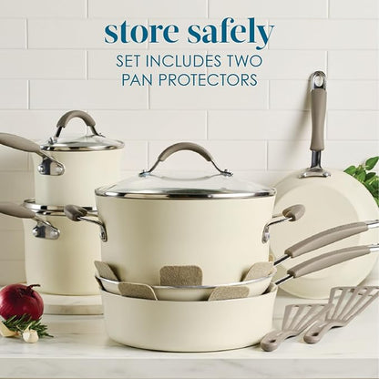 Rachael Ray Cucina Ceramic Nonstick Cookware Pots and Pans Set, 13-Piece, Almond
