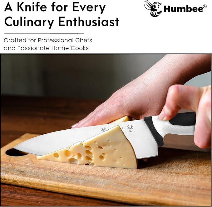 8-Inch Chef Knife, NSF Certified Razor-Sharp High Carbon Stainless Steel Blade – Ergonomic Color Coded Handle, Non-Slip Grip Kitchen Knife, DT-10 Series, White
