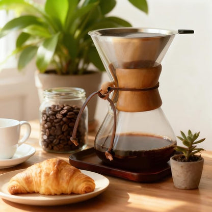 subjectthree Glass Coffee Maker 10 Cup Pour Over Coffee Dripper Set with 304 Stainless Reusable Filter for Camping,Office,Cafes,Home Use(34 Ounce)
