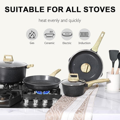 GiPP Ceramic Pots and Pans Set Non Stick - 18 Pcs Nonstick Cookware Set, Non-toxic Healthy Kitchen Cooking Set w/Frying Pans Set, Dishwasher Safe, PFAS PTFE PFOA PFOS Free, Dark Gray