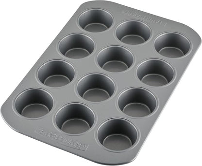 Farberware Bakeware Nonstick Muffin Pan, 12-Cup, Cupcake Baking Pan, Gray