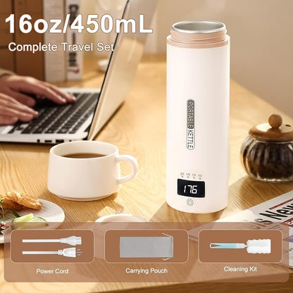 Travel Kettle, Portable Electric Kettle with 4 Temperature Controls, 304 Stainless Steel with Auto Shut-off & Leak Proof, Beige(120V)
