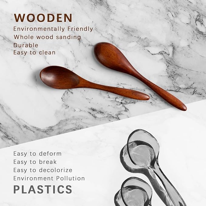 2 PCS Small Wooden Spoons, 5.8 Inch Honey Spoons for Tea, Hardwood Wooden Honey Teaspoon for Coffee, Little Tiny Wood Spoons, Bamboo Table Spoon for stirring, Wooden Spoons for Utensils Set